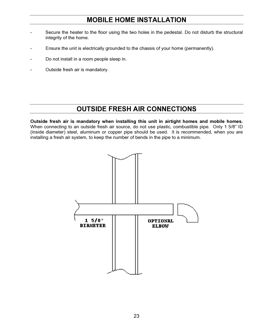 Enviro EF-IV I technical manual Mobile Home Installation, Outside Fresh AIR Connections 