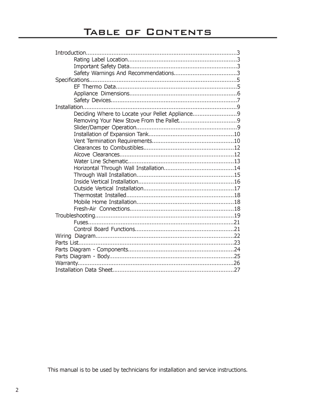 Enviro EF THERMO 28 technical manual Table of Contents 