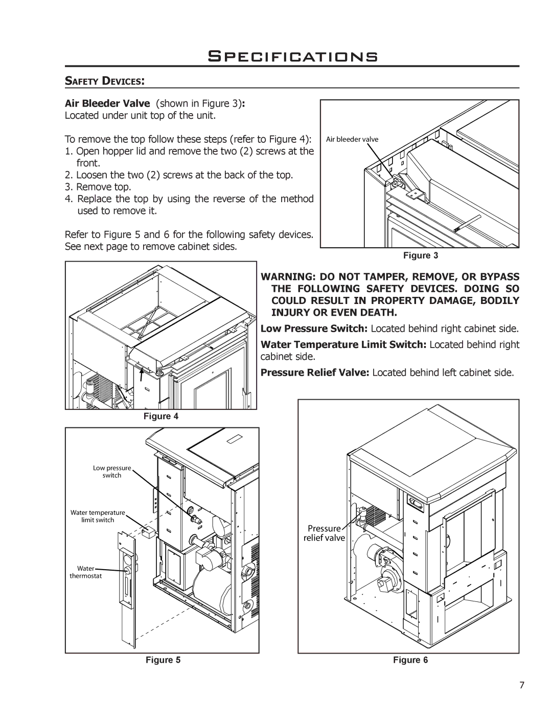 Enviro EF THERMO 28 technical manual Air Bleeder Valve shown in Figure, Water Temperature Limit Switch Located behind right 