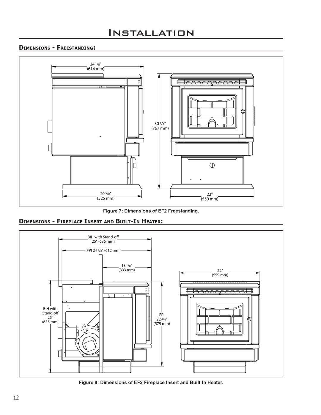 Enviro owner manual Dimensions of EF2 Freestanding 