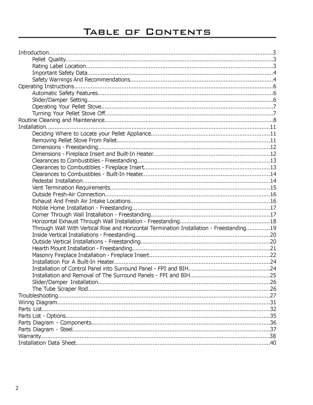 Enviro EF2 owner manual Table of Contents 