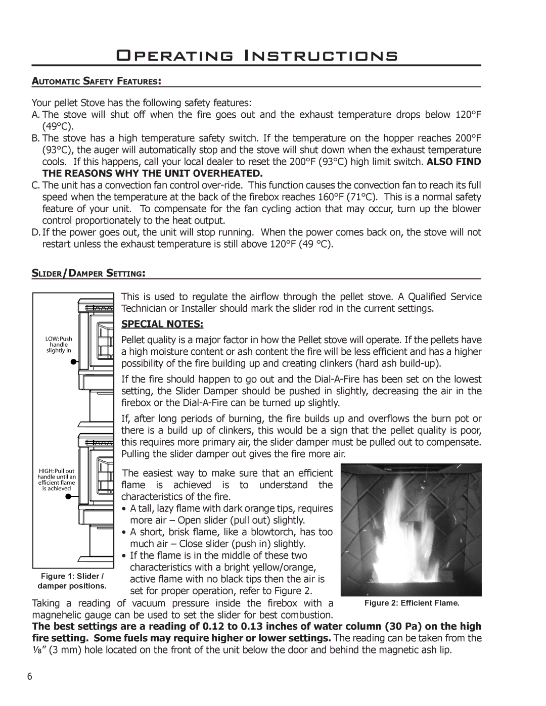 Enviro EF2 owner manual Operating Instructions, Reasons WHY the Unit Overheated, Special Notes 