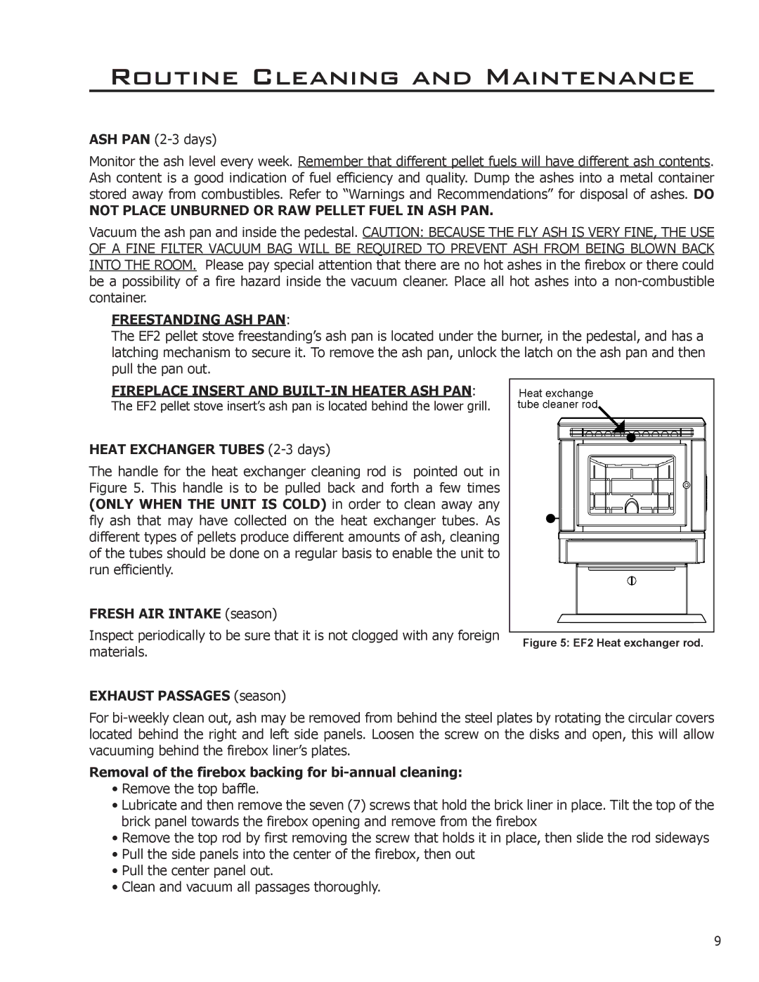 Enviro EF2 owner manual Not Place Unburned or RAW Pellet Fuel in ASH PAN, Freestanding ASH PAN 