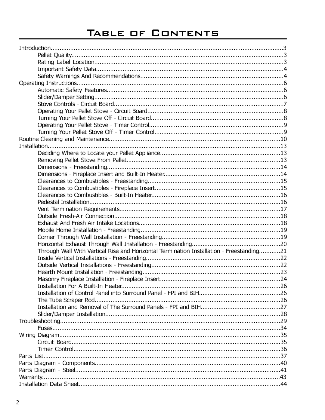 Enviro EF3 owner manual Table of Contents 