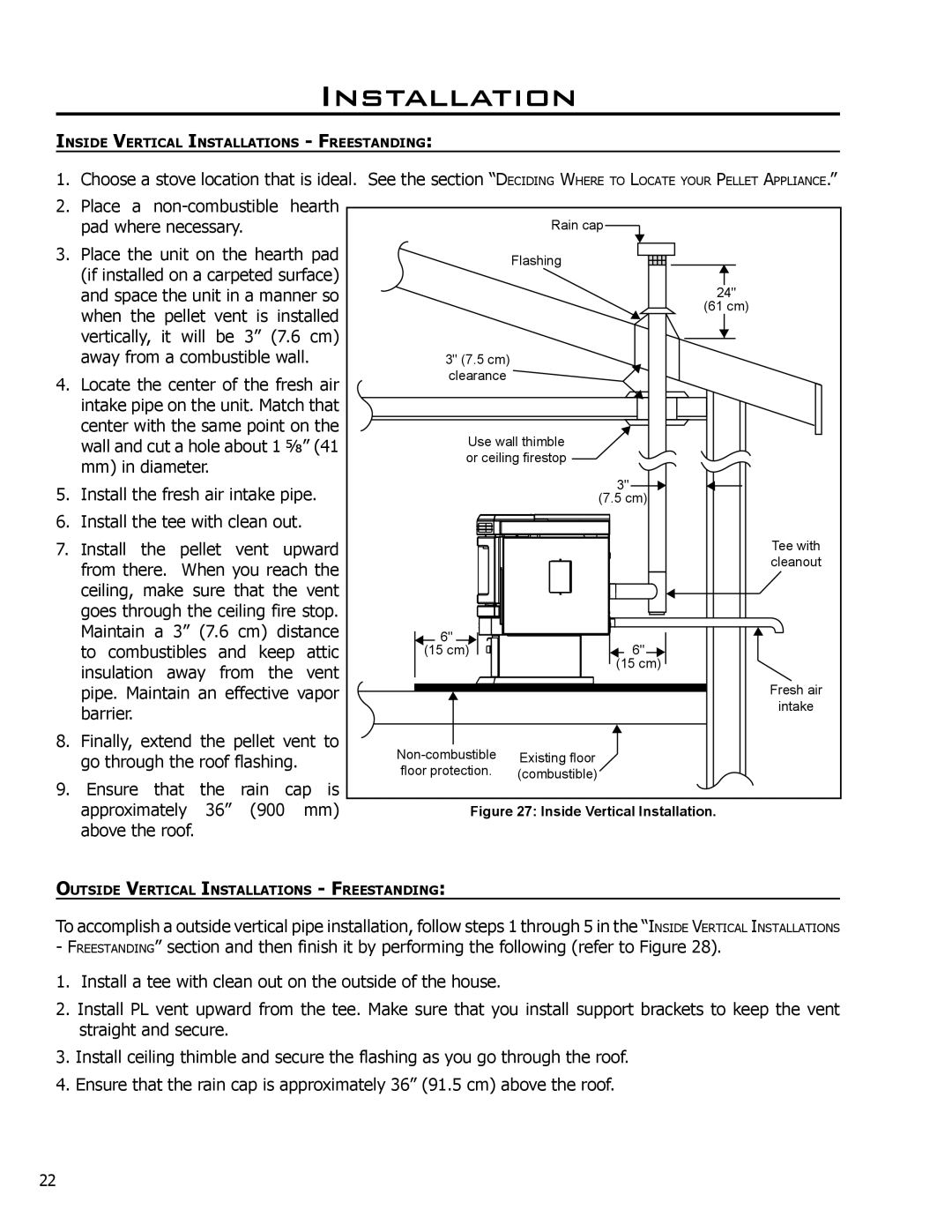 Enviro EF3 owner manual Inside Vertical Installation 