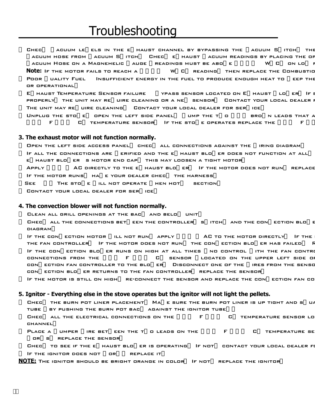 Enviro EF3 owner manual Exhaust motor will not function normally 