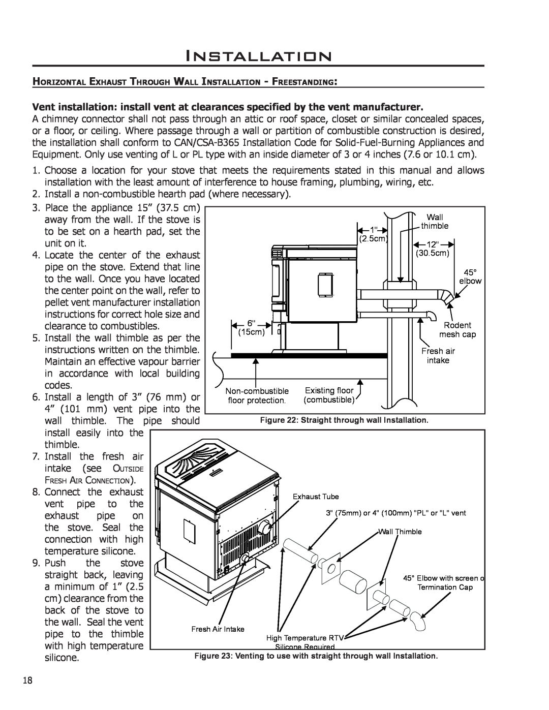 Enviro EF3 owner manual Installation, Place the appliance 15” 37.5 cm 