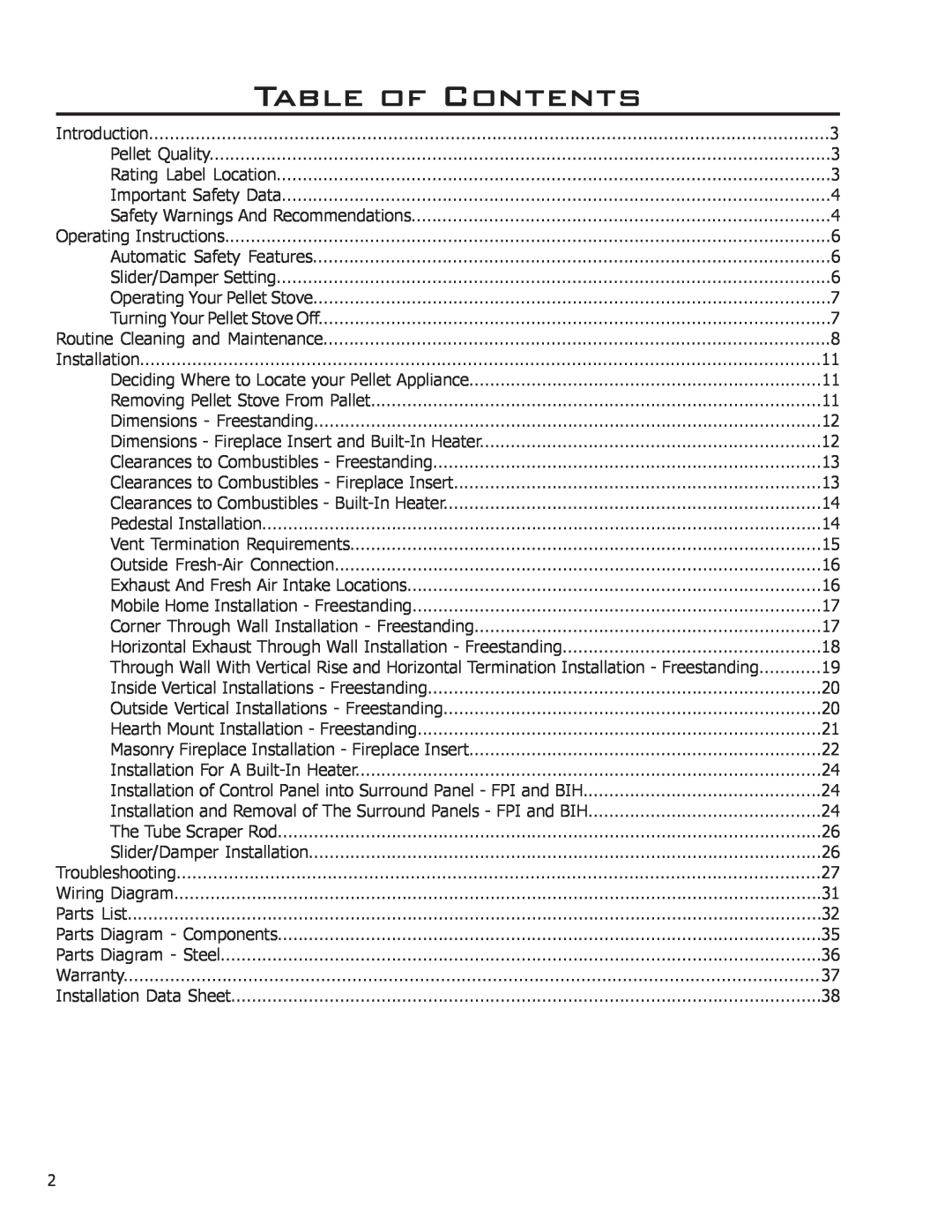 Enviro EF3 owner manual Table of Contents 