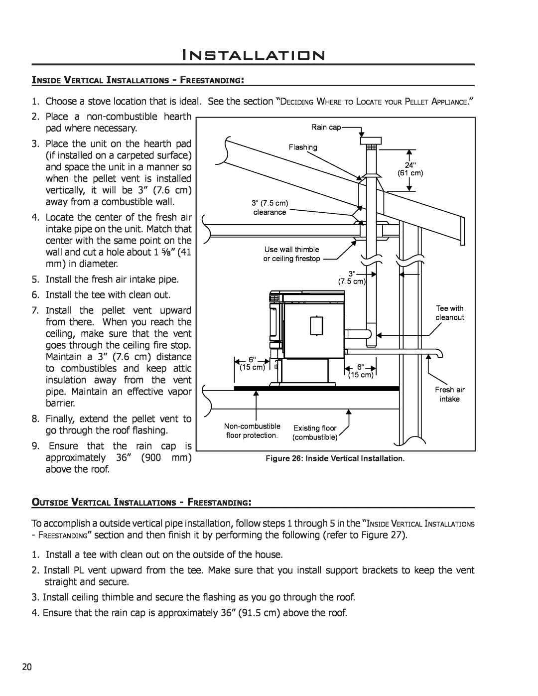 Enviro EF3 owner manual Installation, mmin diameter 5.Install the fresh air intake pipe 