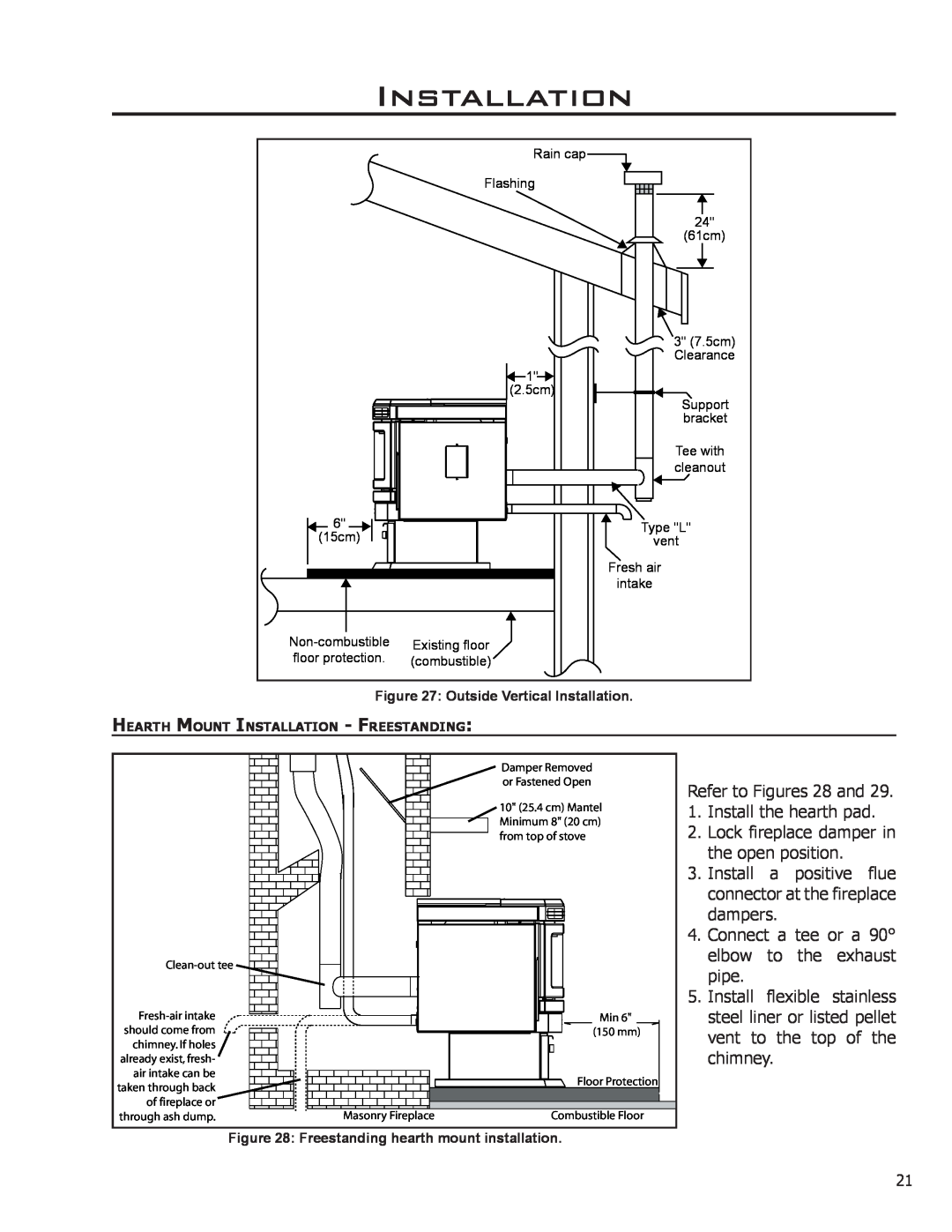 Enviro EF3 owner manual Installation, Refer to Figures 28 and 1.Install the hearth pad 