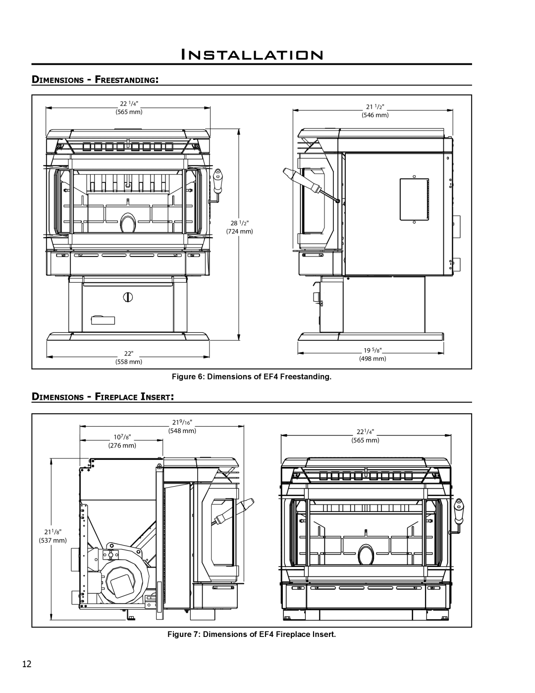 Enviro owner manual Dimensions of EF4 Freestanding 