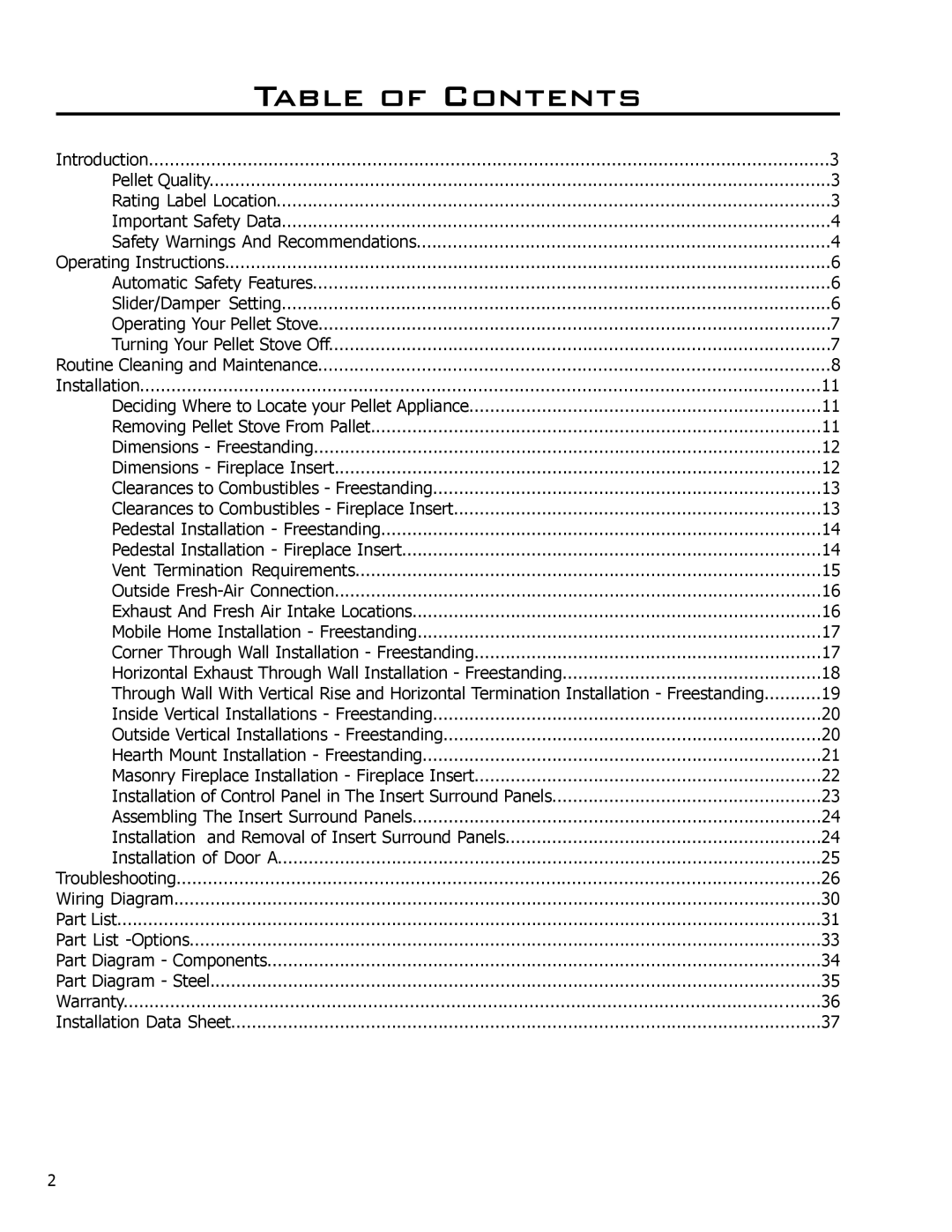 Enviro EF4 owner manual Table of Contents 