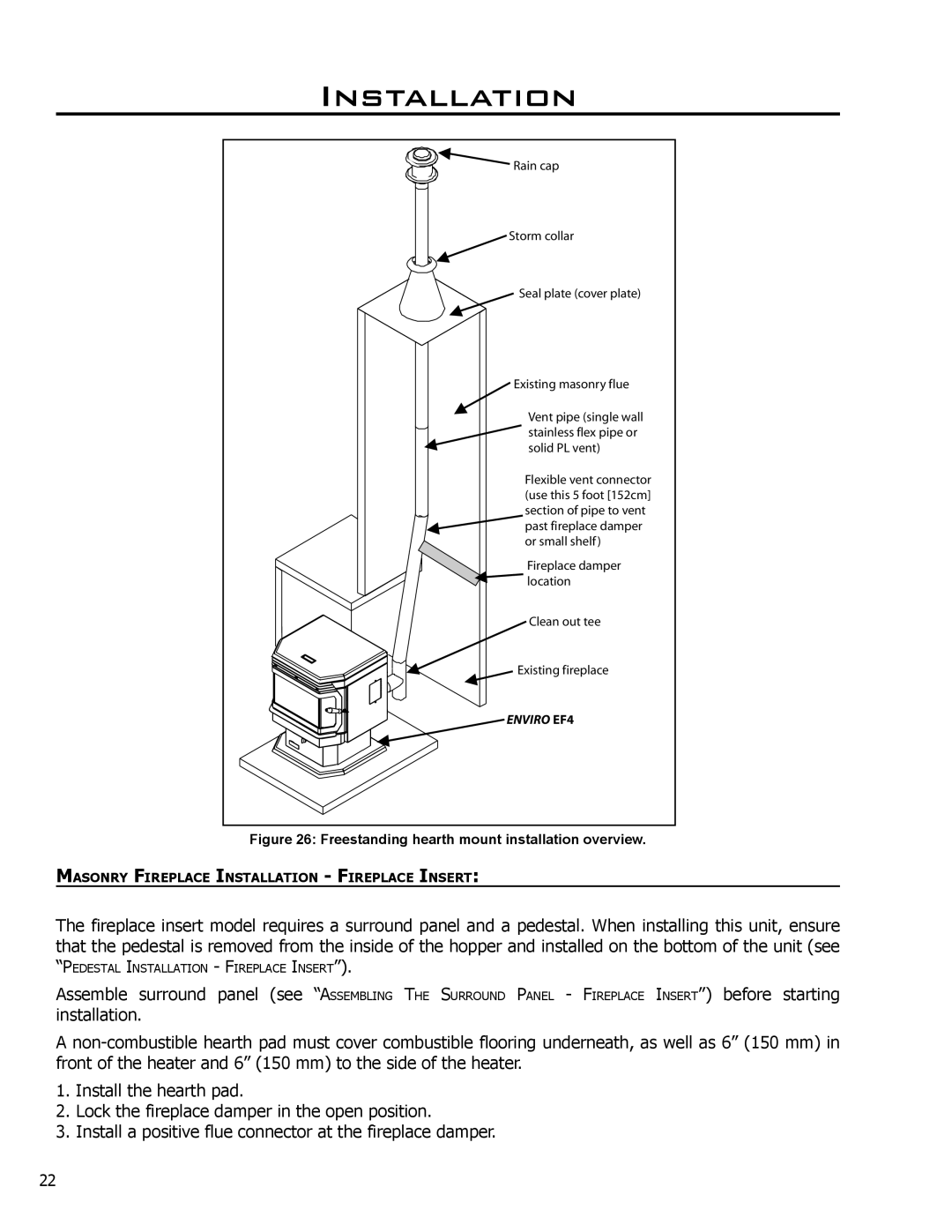 Enviro EF4 owner manual Freestanding hearth mount installation overview 