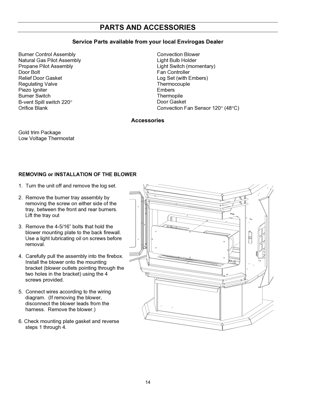 Enviro EG 28 B owner manual Parts and Accessories, Removing or Installation of the Blower 