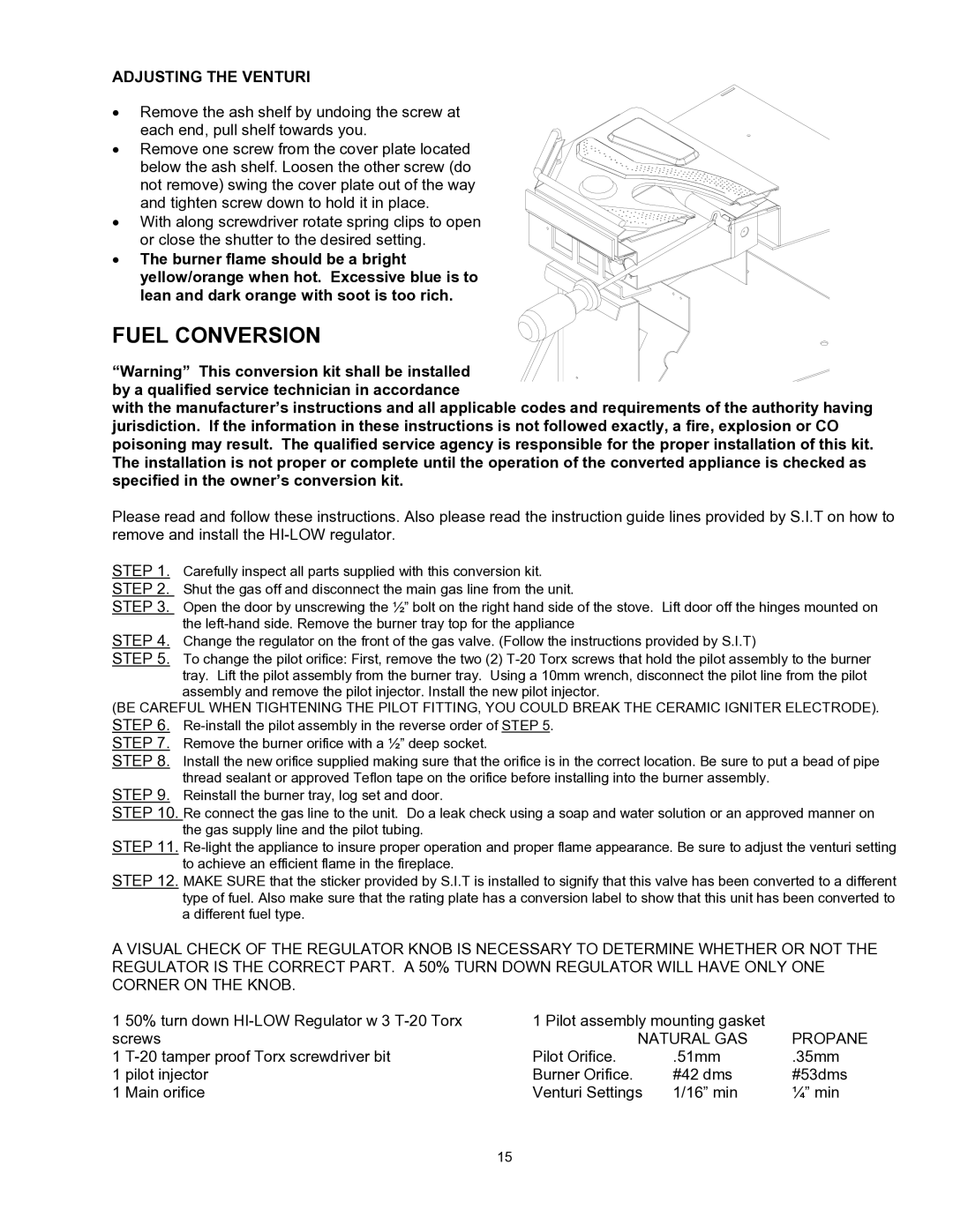 Enviro EG 28 B owner manual Fuel Conversion, Adjusting the Venturi 