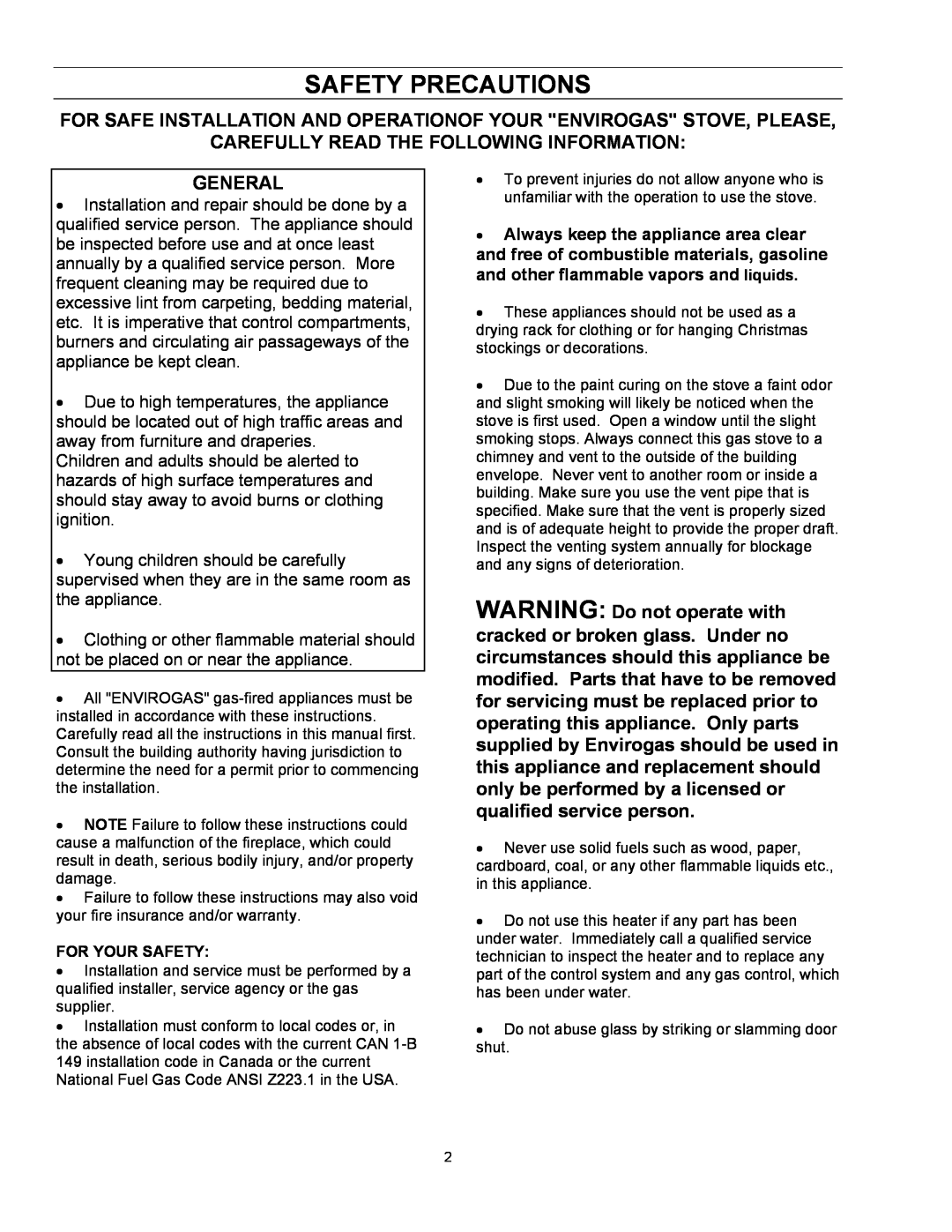 Enviro EG 28 B owner manual Safety Precautions, Carefully Read The Following Information, General 