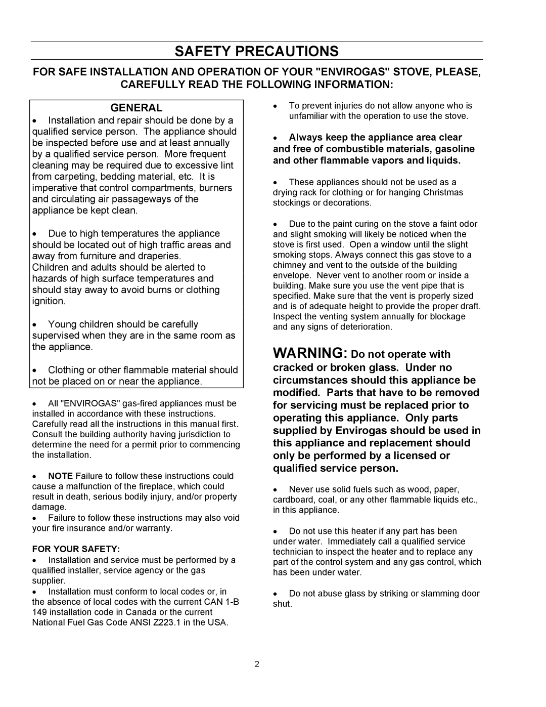 Enviro EG 28 owner manual Safety Precautions, For Your Safety 