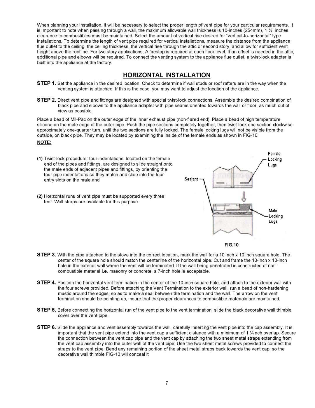 Enviro EG 28 owner manual Horizontal Installation 