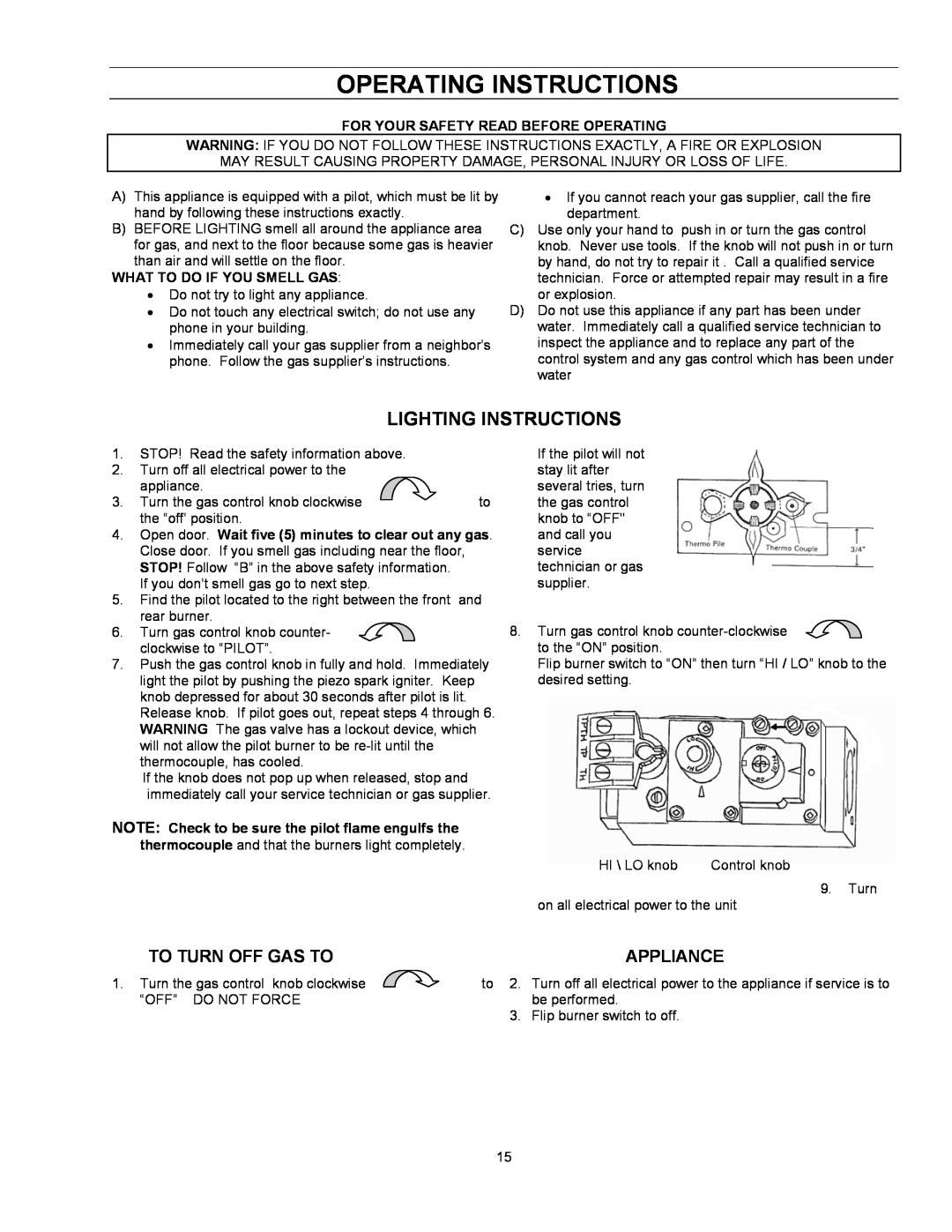 Enviro EG 28 owner manual Operating Instructions, Lighting Instructions, To Turn Off Gas To, Appliance 