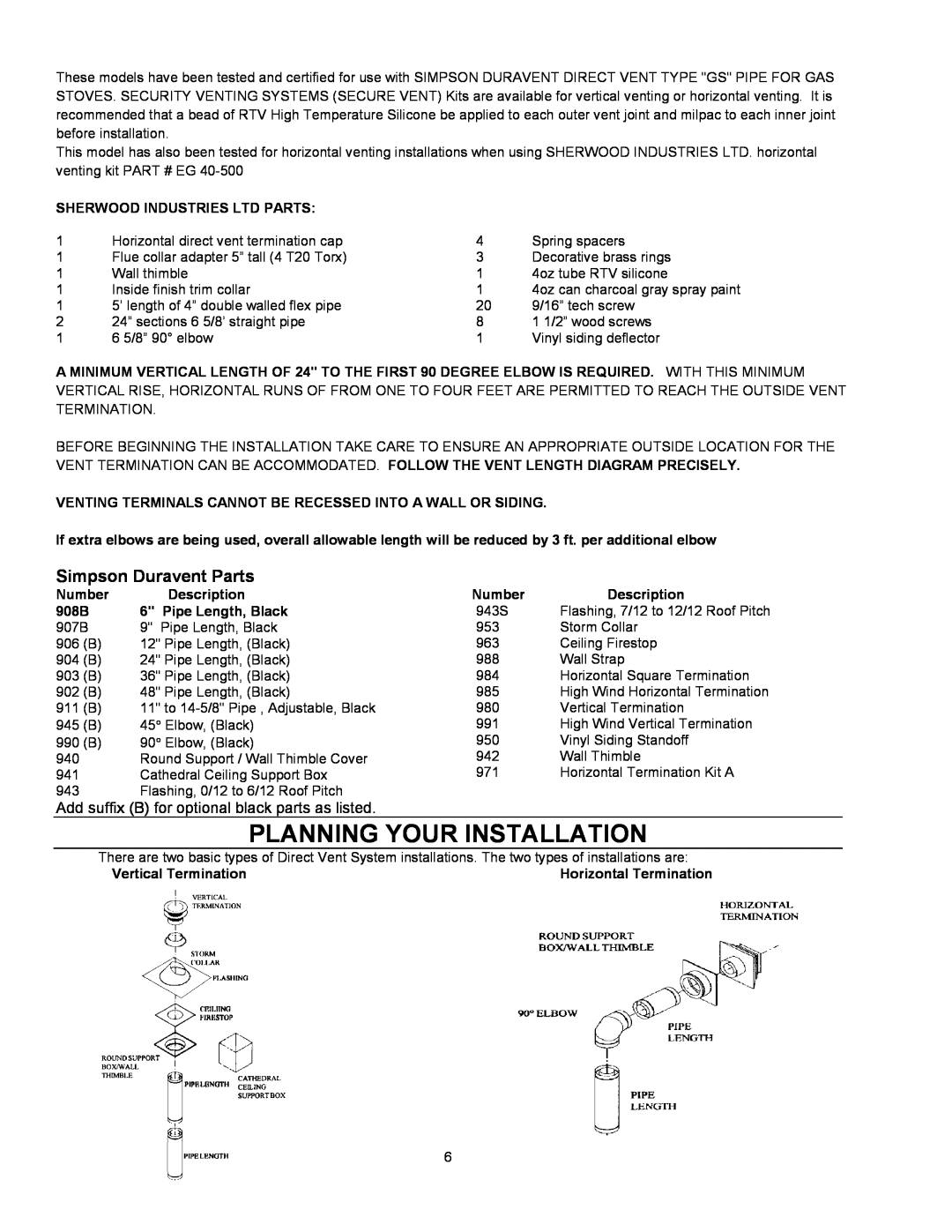 Enviro EG 28 owner manual Planning Your Installation, Simpson Duravent Parts 