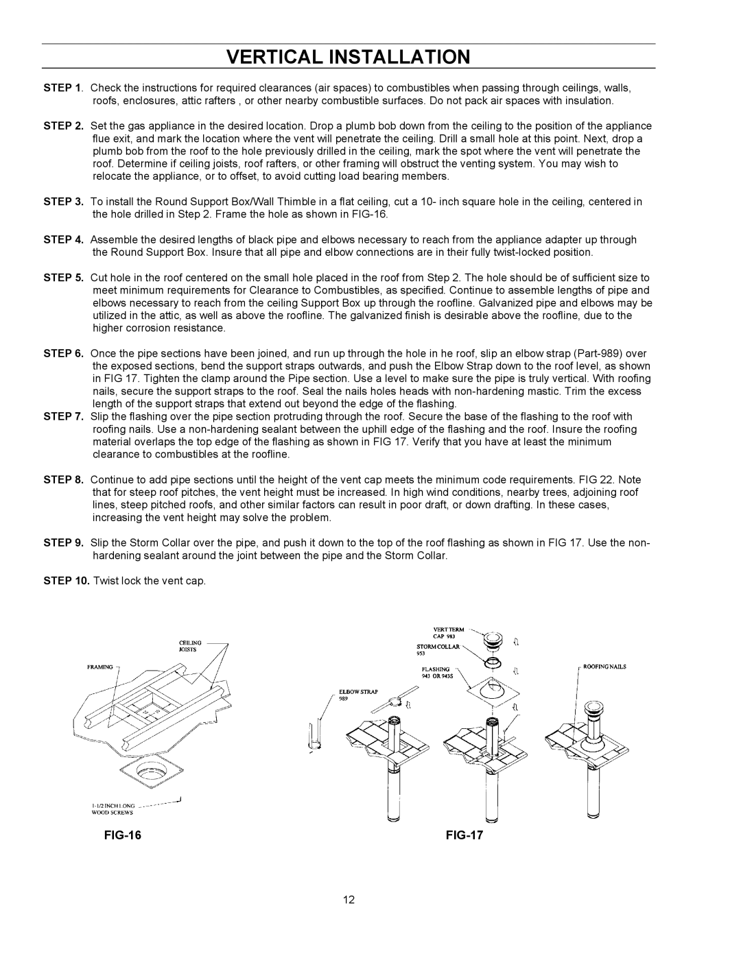 Enviro EG 33 owner manual Vertical Installation, FIG-16 FIG-17 