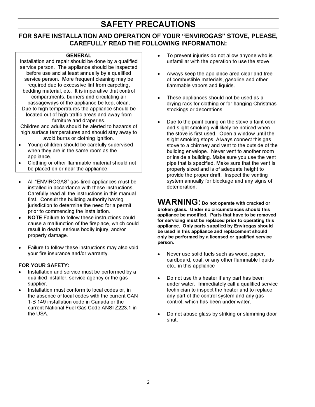 Enviro EG 33 owner manual Safety Precautions, General 