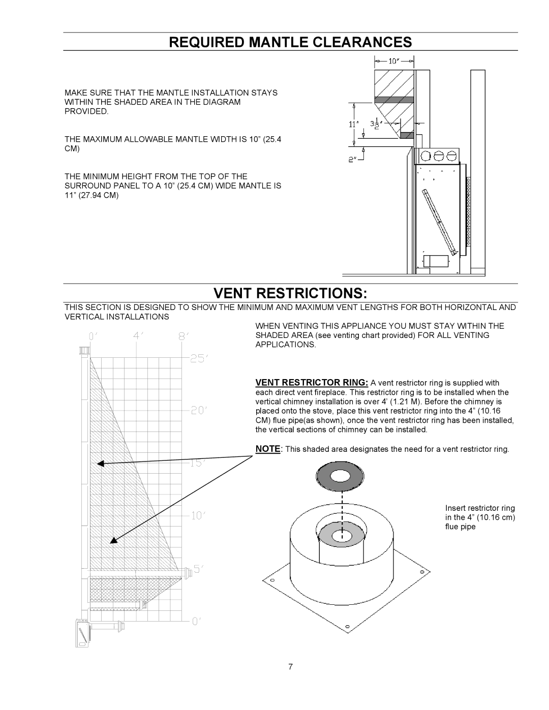 Enviro EG 33 owner manual Required Mantle Clearances, Vent Restrictions 