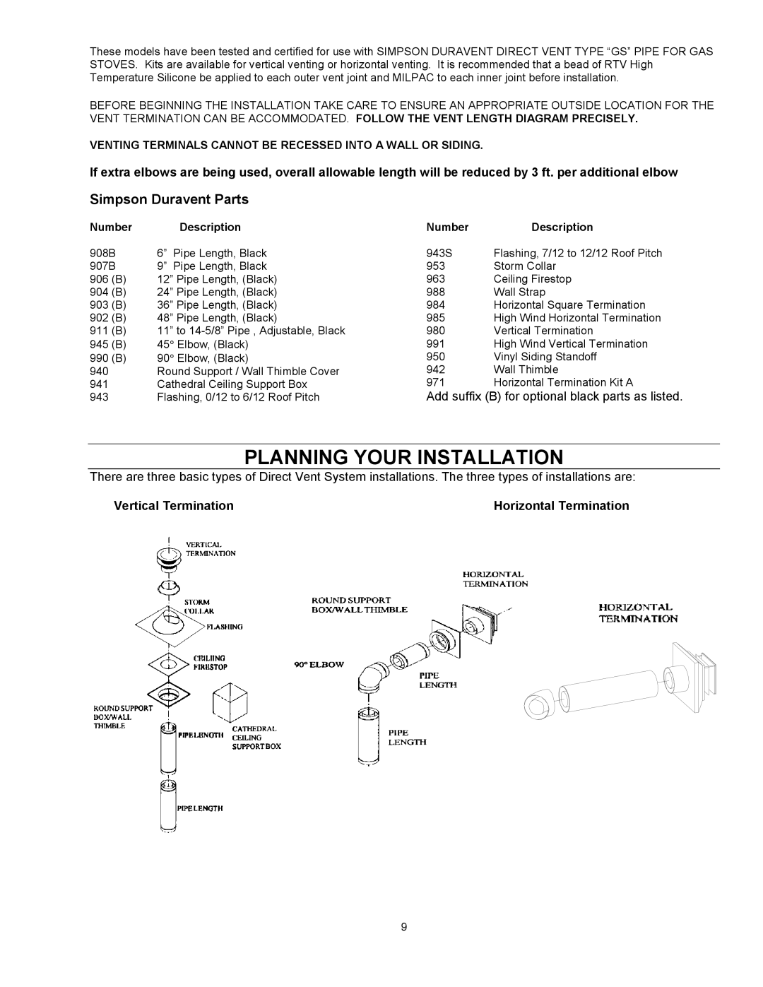 Enviro EG 33 Planning Your Installation, Vertical Termination, Venting Terminals Cannot be Recessed Into a Wall or Siding 