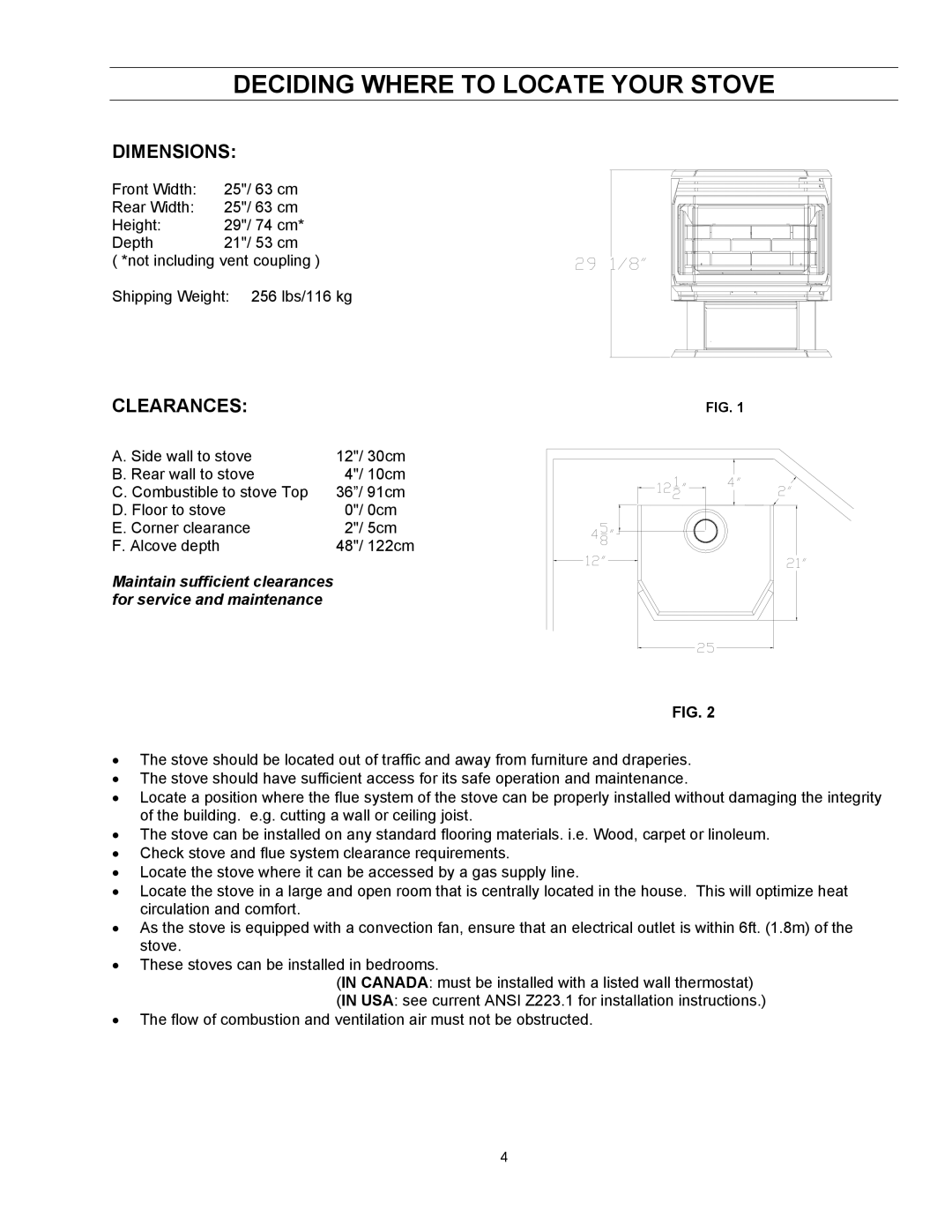 Enviro EG 40 B owner manual Deciding Where to Locate Your Stove, Dimensions, Clearances 