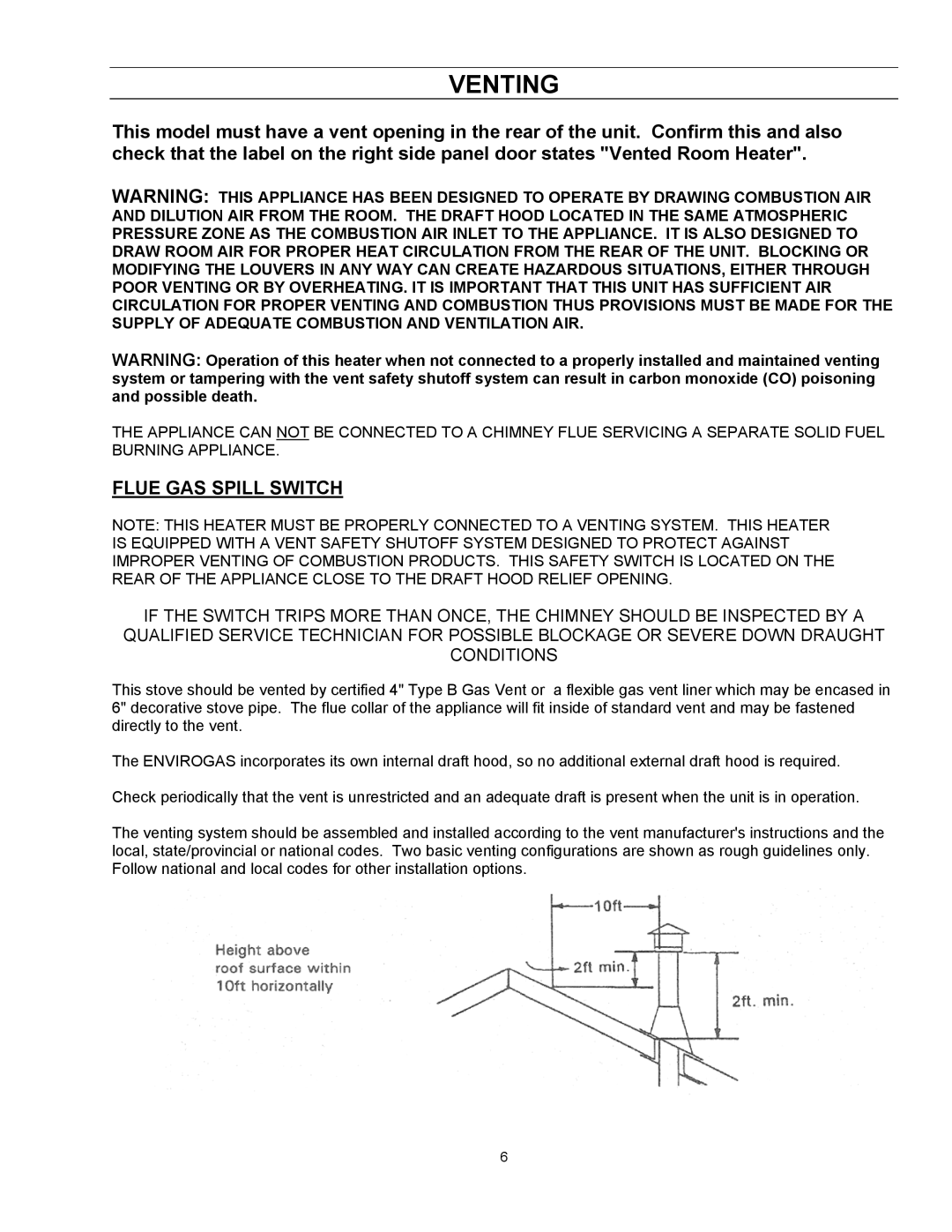 Enviro EG 40 B owner manual Venting, Flue GAS Spill Switch 