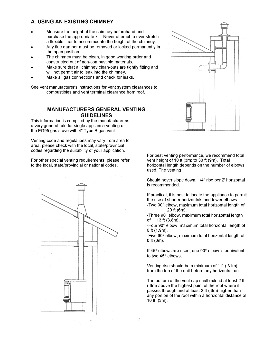 Enviro EG 40 B owner manual Using AN Existing Chimney, Manufacturers General Venting Guidelines 
