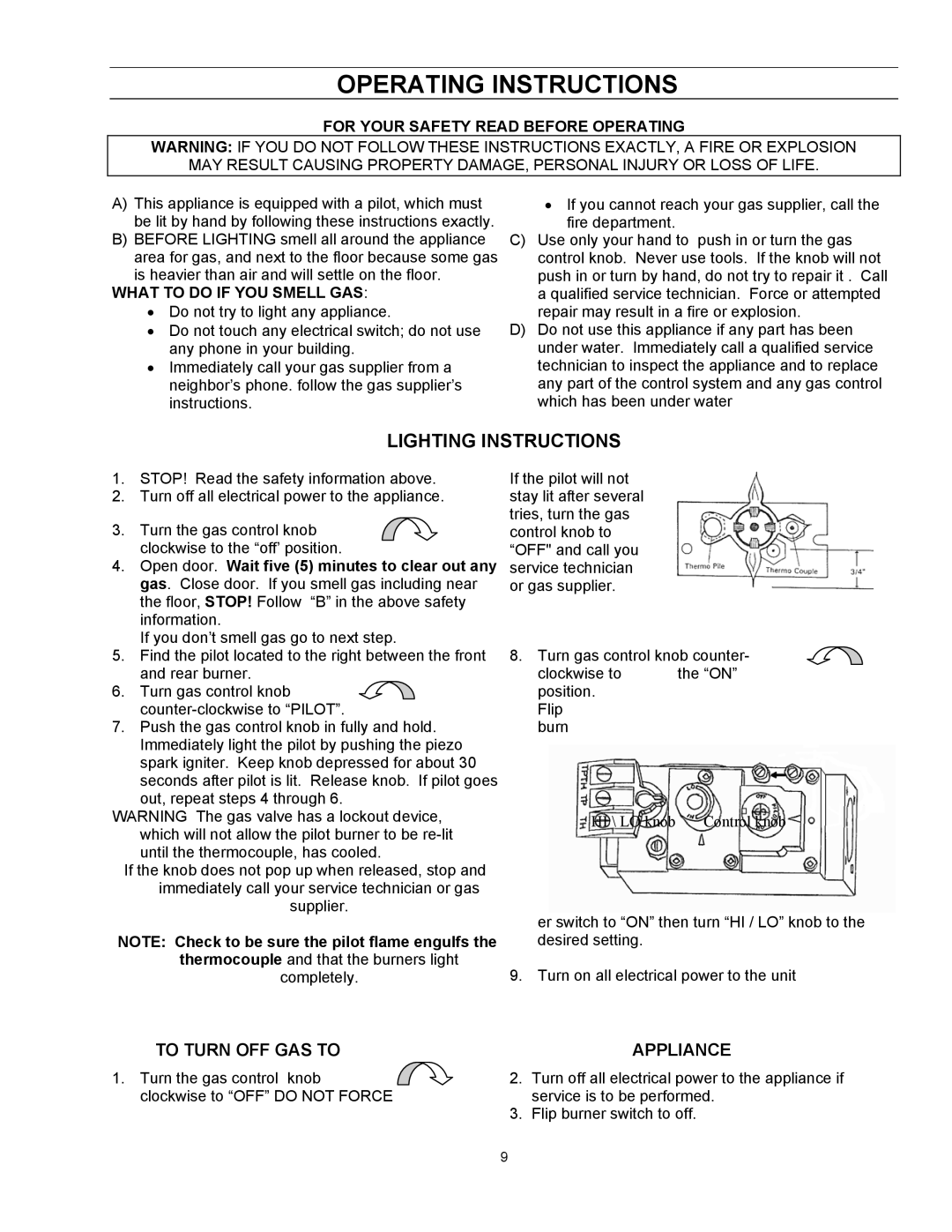 Enviro EG 40 B owner manual Operating Instructions, Lighting Instructions, For Your Safety Read Before Operating 