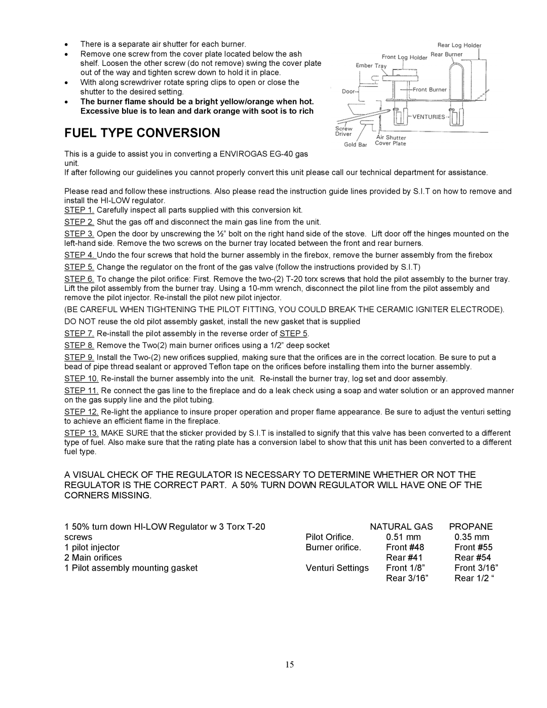 Enviro EG-40 owner manual Fuel Type Conversion 