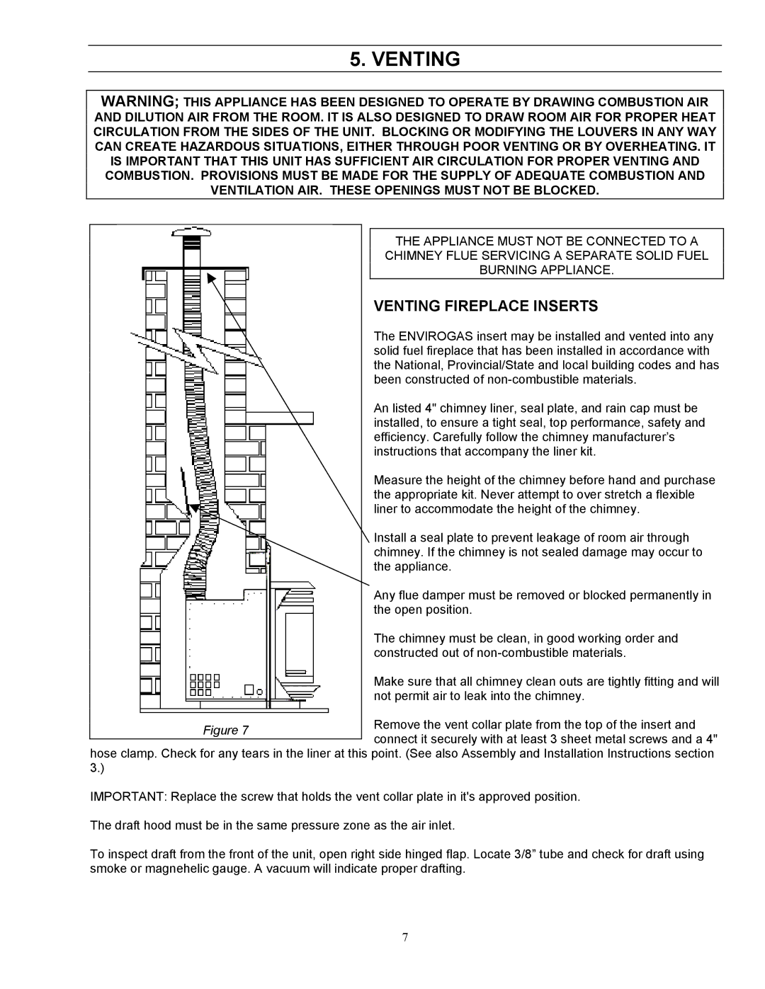 Enviro EG-40 owner manual Venting Fireplace Inserts 