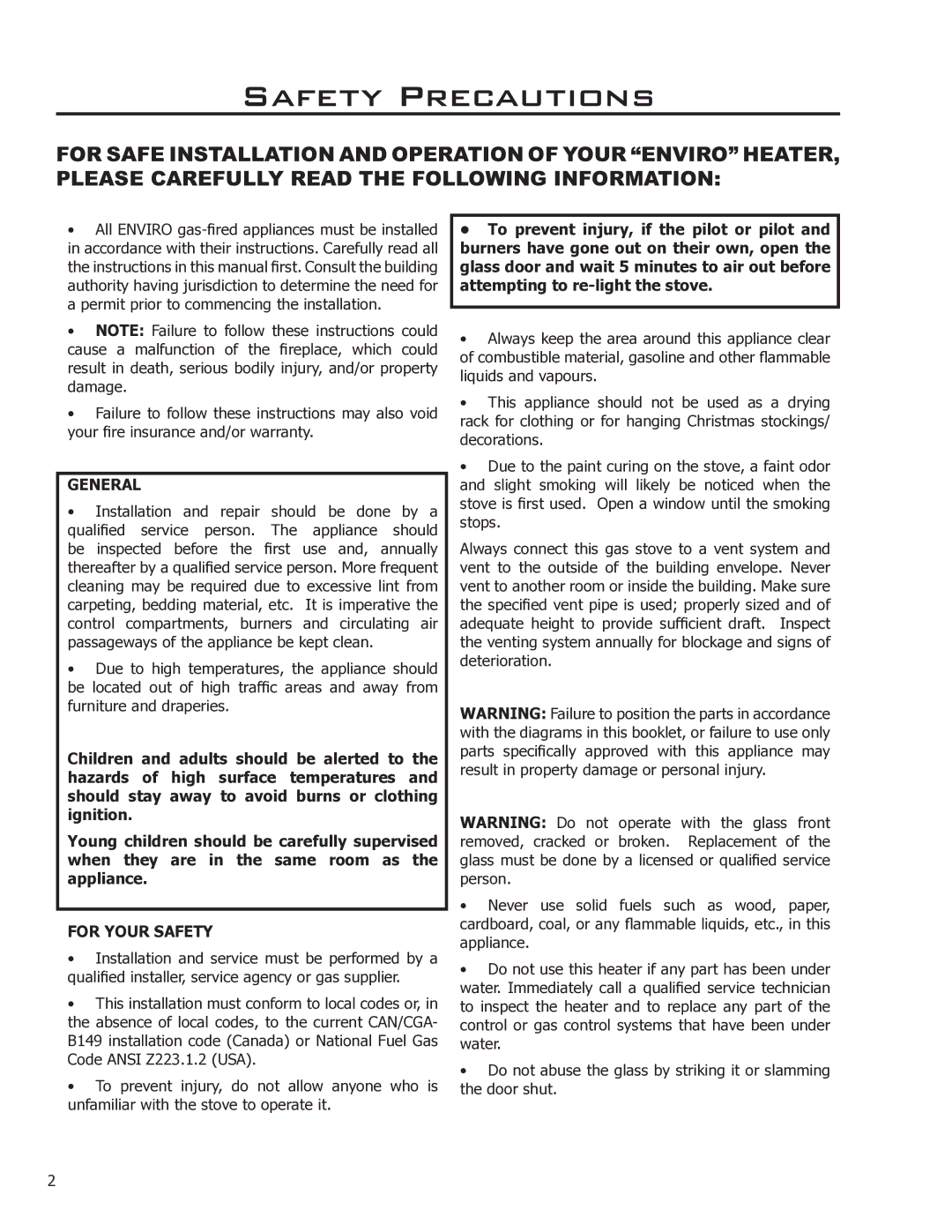 Enviro EG28 DV, EG28-120 owner manual Safety Precautions, General 