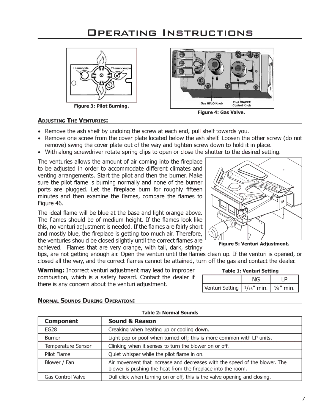 Enviro EG28-120, EG28 DV owner manual Component Sound & Reason, Pilot Burning 