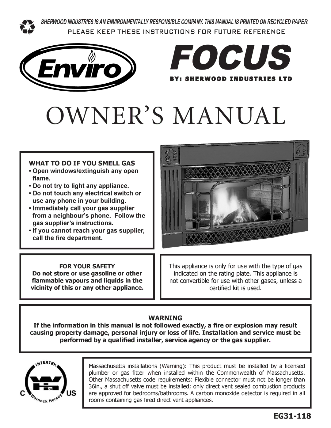 Enviro EG31-118 owner manual Focus 