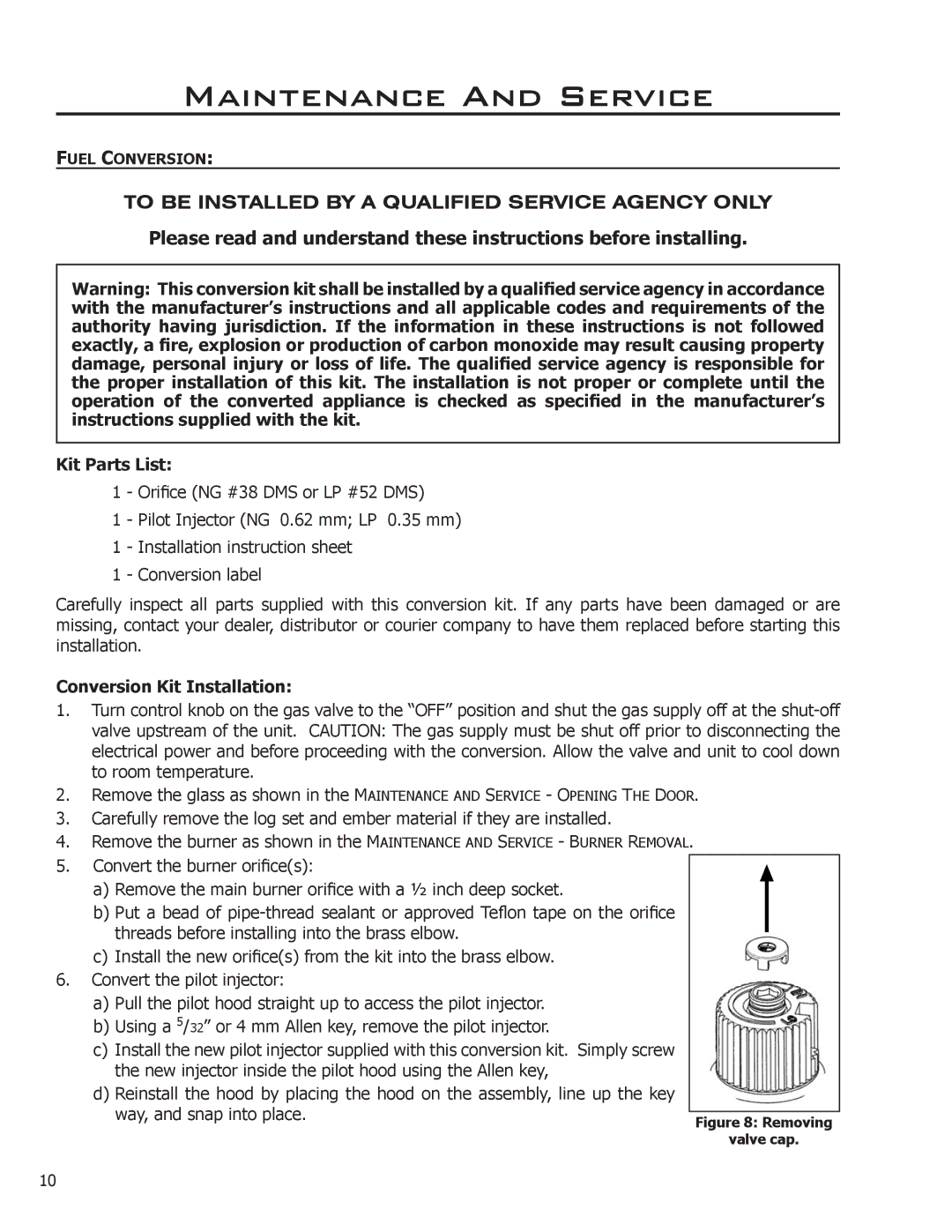 Enviro EG31-118 owner manual Kit Parts List, Conversion Kit Installation, Way, and snap into place 