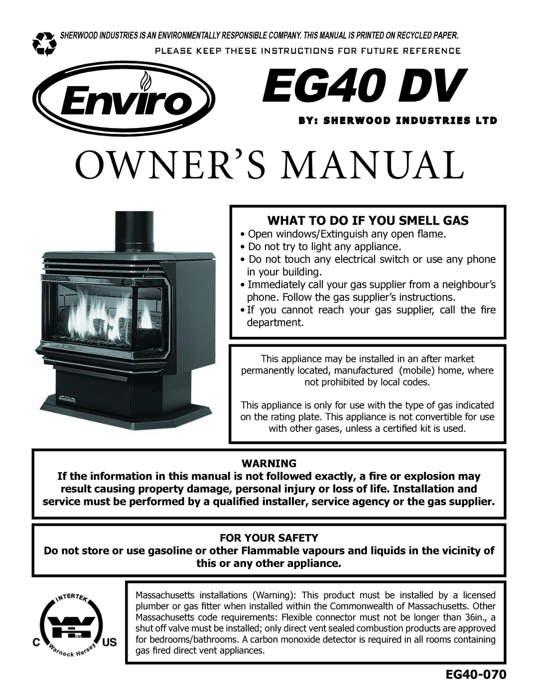 Enviro EG40-070 owner manual EG40 DV 