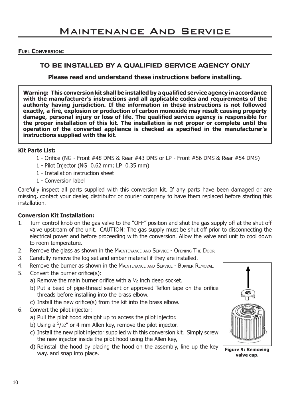 Enviro EG40-070 owner manual Kit Parts List, Conversion Kit Installation 