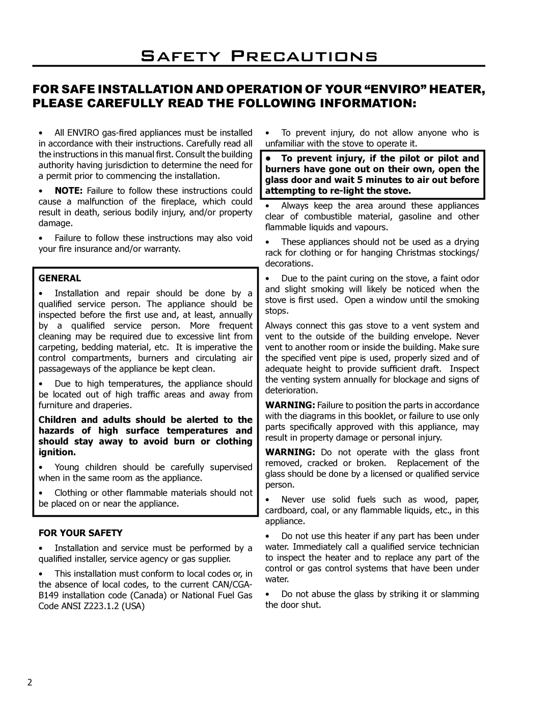 Enviro EG40-070 owner manual Safety Precautions, General 