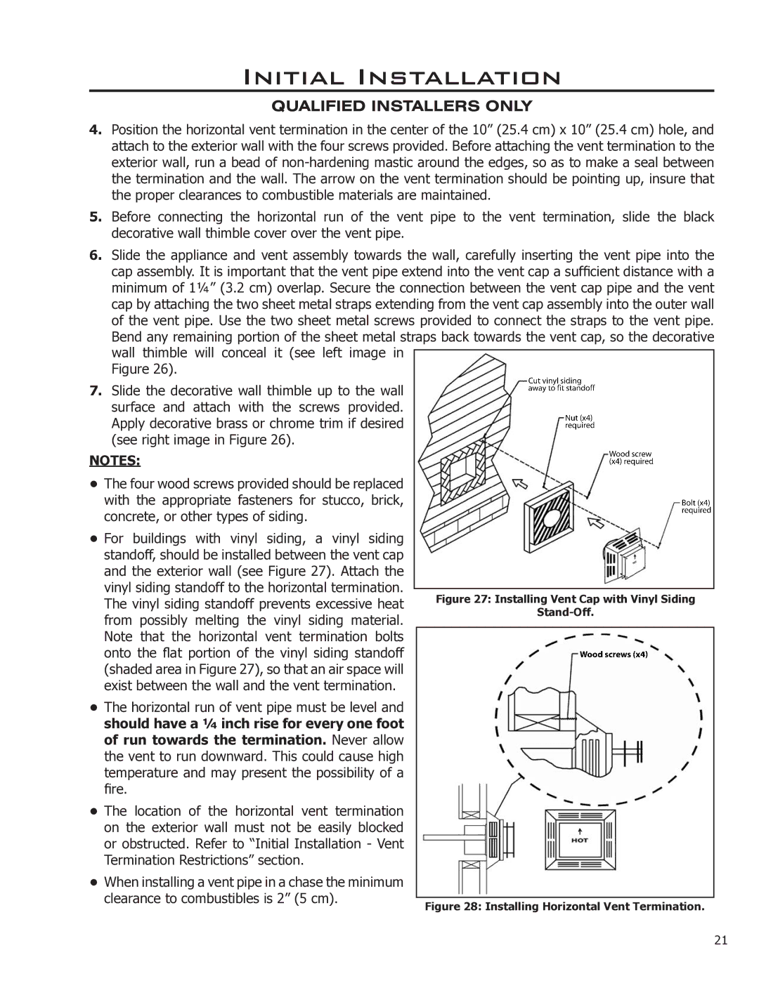 Enviro EG40-070 owner manual Installing Vent Cap with Vinyl Siding Stand-Off 