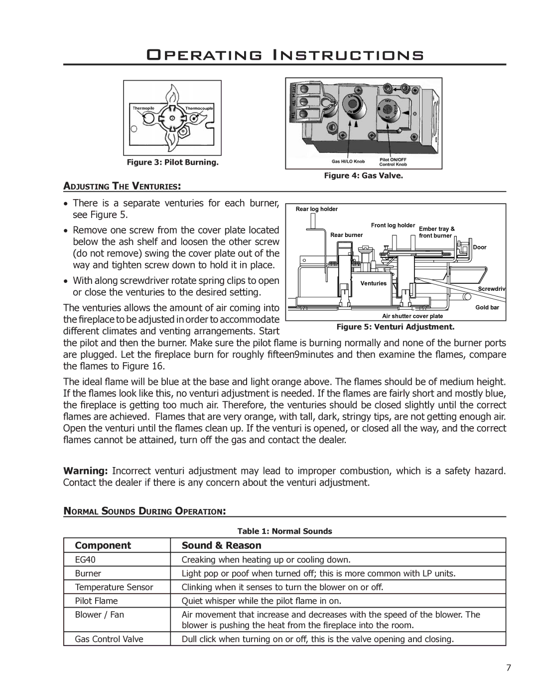 Enviro EG40-070 owner manual There is a separate venturies for each burner, see Figure, Component Sound & Reason 