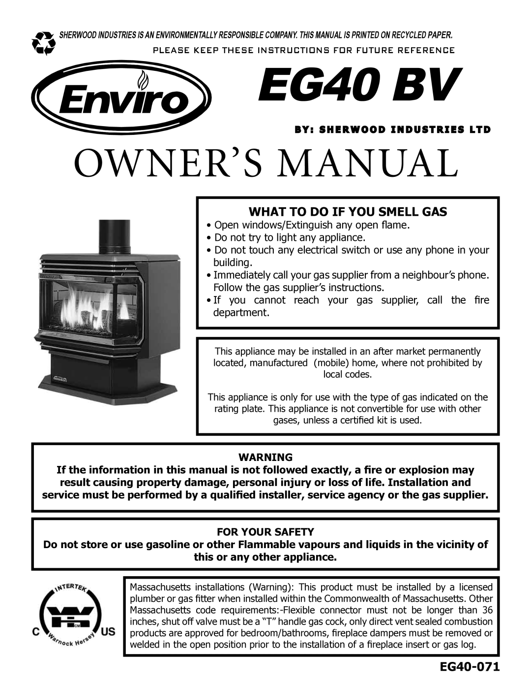 Enviro EG40-071 owner manual EG40 BV 