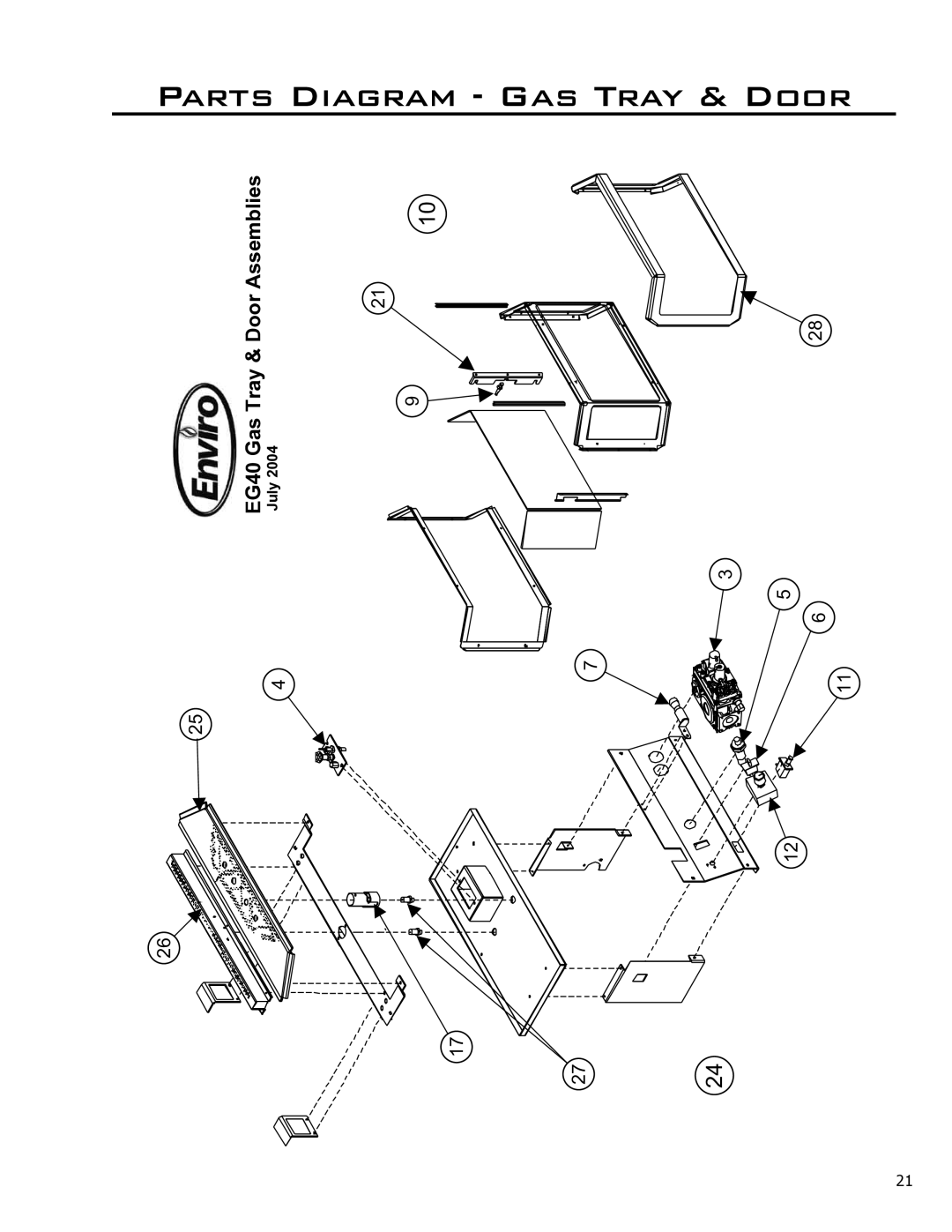 Enviro EG40-071 owner manual Parts, Diagram Gas Tray & Door 