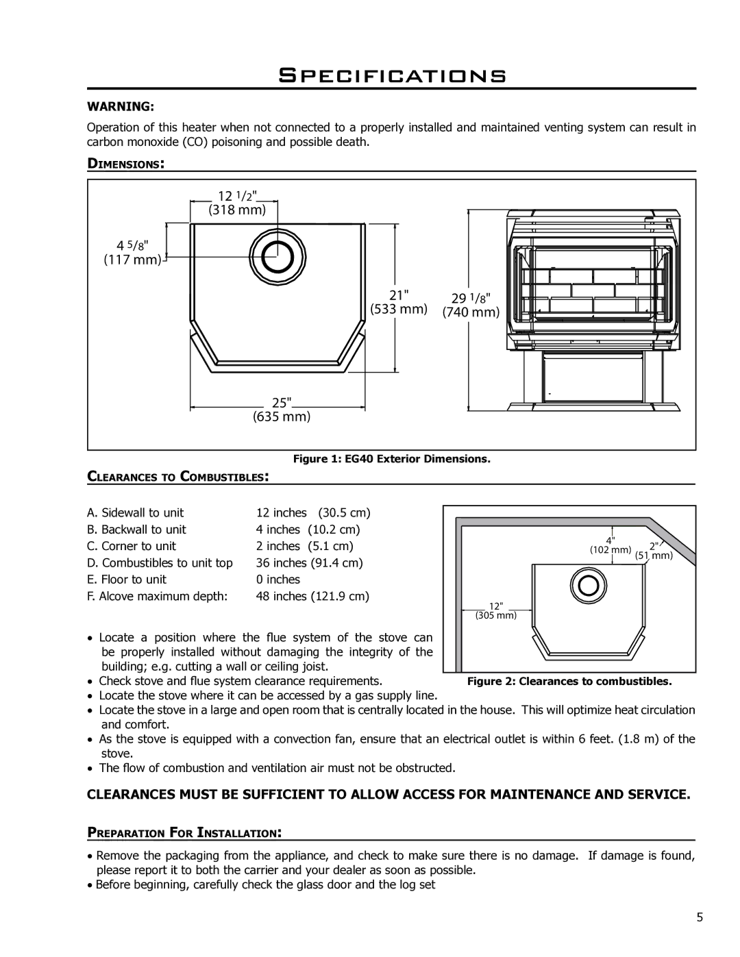 Enviro EG40-071 owner manual Specifications, EG40 Exterior Dimensions 