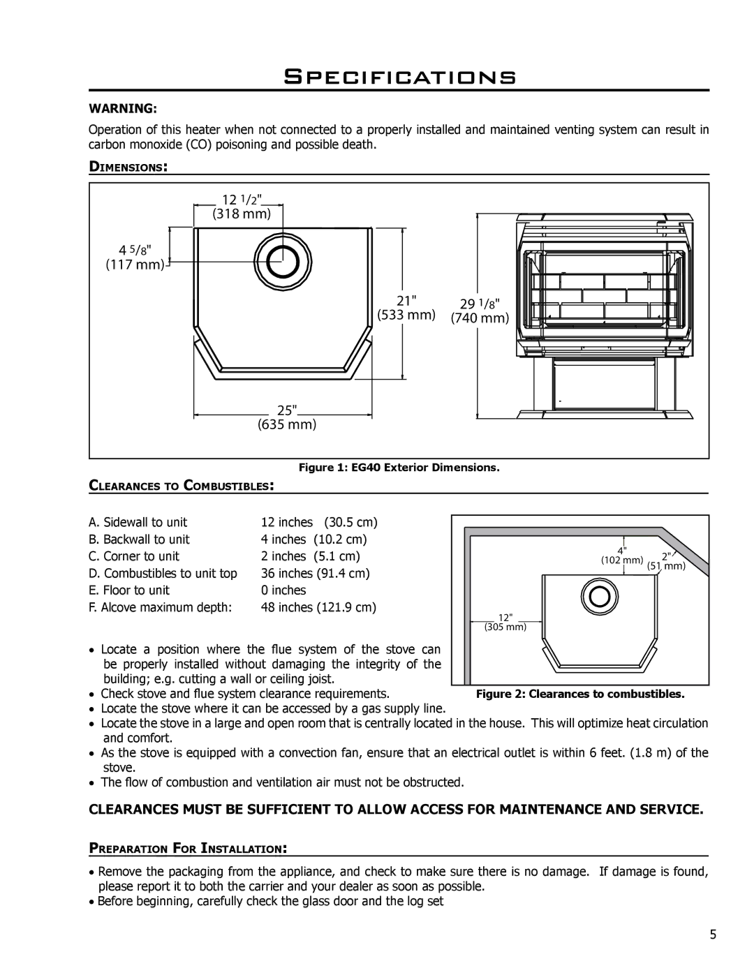 Enviro EG40 BV owner manual Specifications, EG40 Exterior Dimensions 