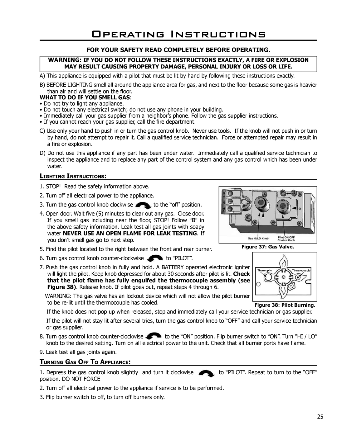 Enviro C-10365 Operating Instructions, What to do if YOU Smell GAS, Water Never USE AN Open Flame for Leak TESTING. If 