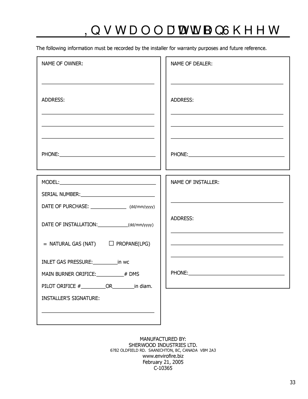 Enviro C-10365, EG40 DV owner manual Installation Data Sheet 