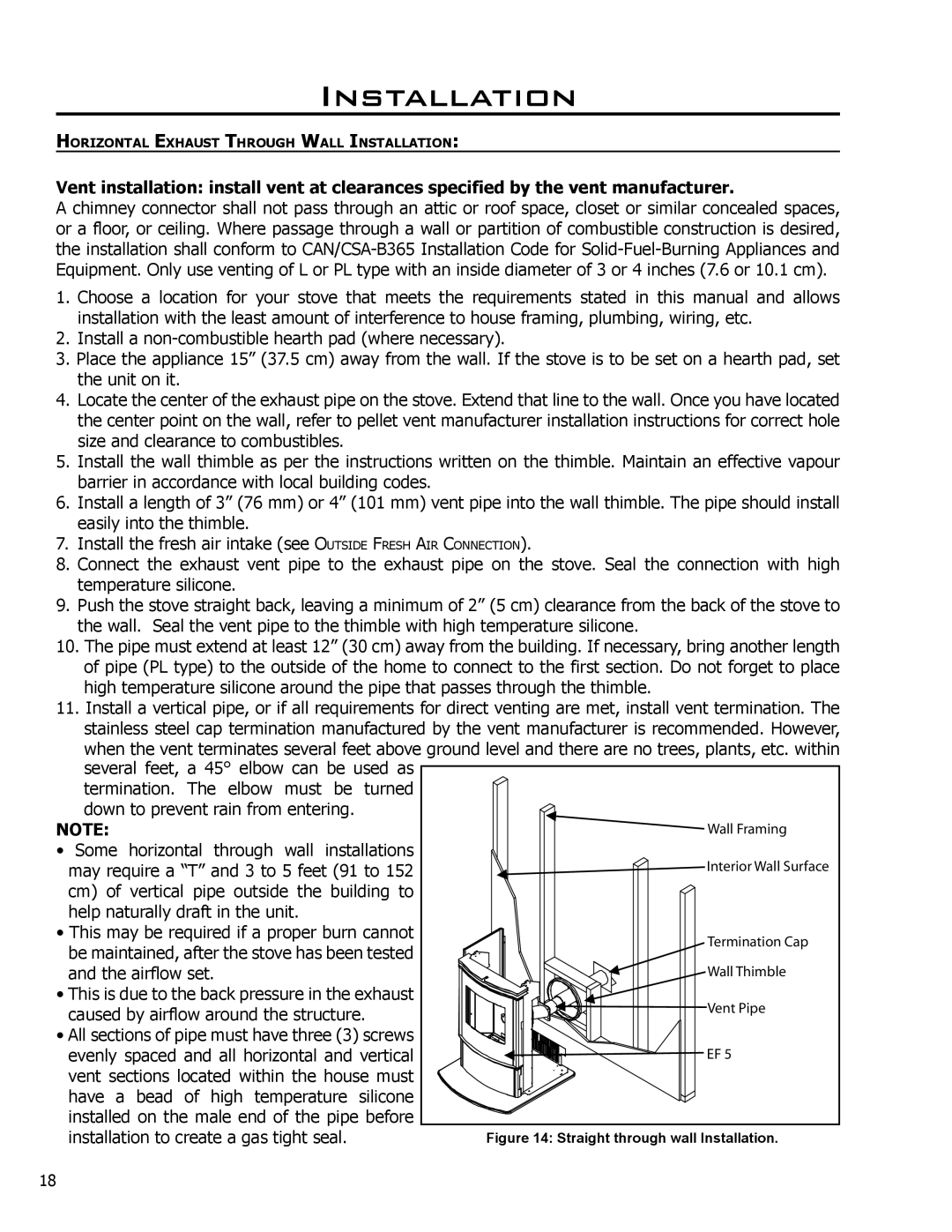 Enviro Evolution, C-10825 owner manual Horizontal Exhaust Through Wall Installation 